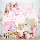 Aperturee - Its A Girl Teddy Bear Round Pink Baby Shower Backdrop
